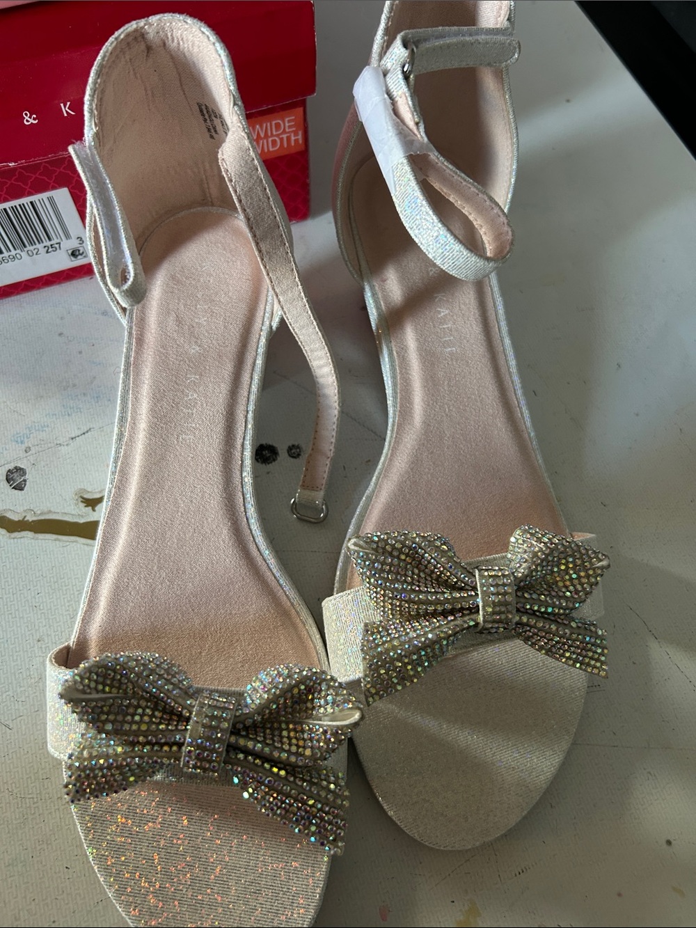Kelly & Katie Champagne Glitter Bow Ankle-Strap Sandals